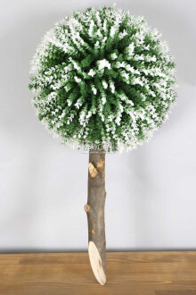 Ağaç Sap Takılı Dekoratif Lüx Şimşir Top Yeşil-Beyaz - Yapay Çiçek Sitesi