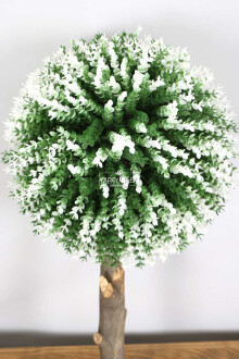 Ağaç Sap Takılı Dekoratif Lüx Şimşir Top Yeşil-Beyaz - 2