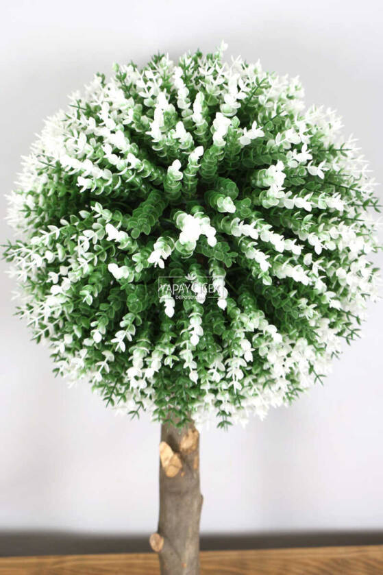 Ağaç Sap Takılı Dekoratif Lüx Şimşir Top Yeşil-Beyaz - 2