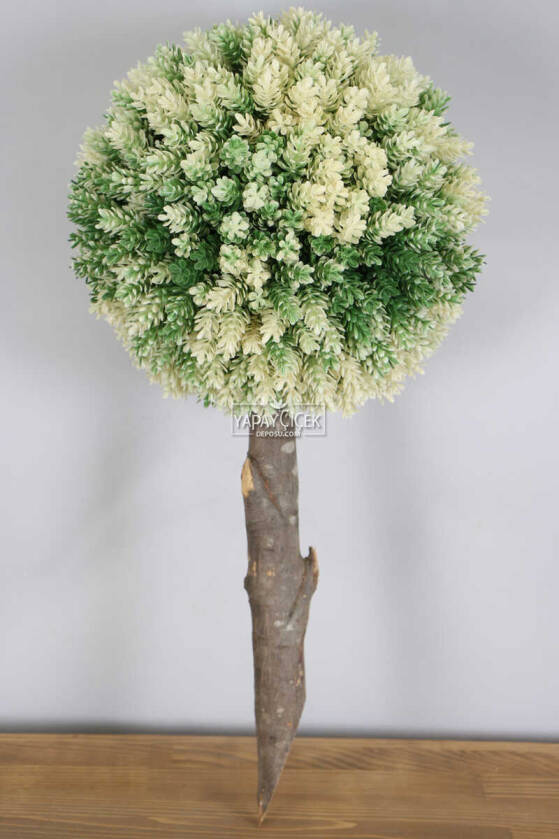 Ağaç Sap Takılı Dekoratif Lüx Şimşir Top Yeşil-Krem - 1