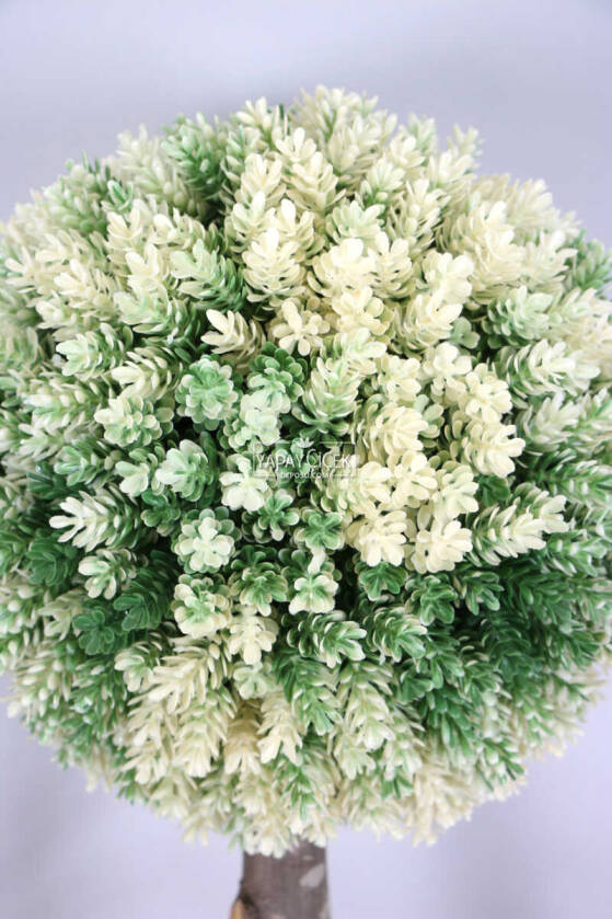 Ağaç Sap Takılı Dekoratif Lüx Şimşir Top Yeşil-Krem - 3