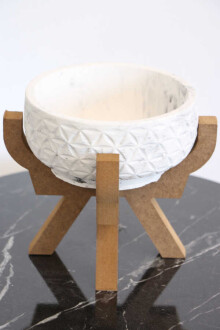 Ahşap Ayaklı Beton Saksi 17x15 cm - Yapay Çiçek Sitesi
