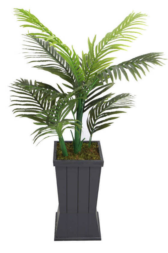 Ahşap Gri Saksıda 10 Yapraklı Yapay Areka Ağacı 135 cm - 1