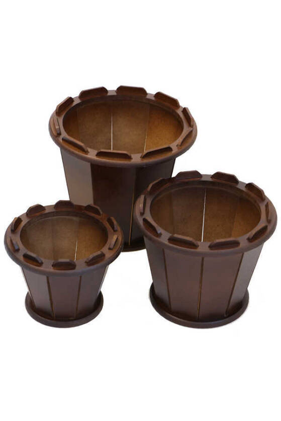 Ahşap Saksı 3lü Set Sepet Model Kahverengi - 1