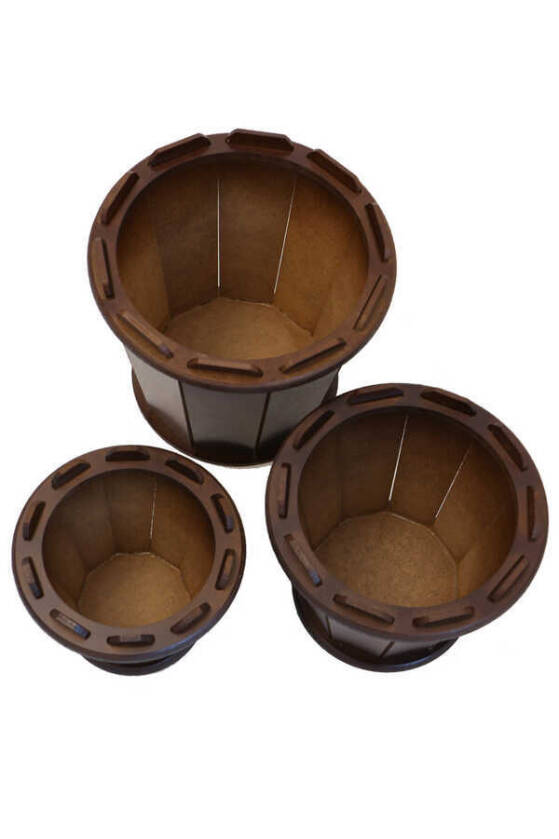 Ahşap Saksı 3lü Set Sepet Model Kahverengi - 3