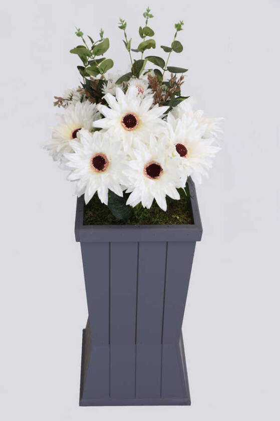Ahşap Saksıda Lüx Gerbera Tanzimi 85 cm Beyaz-Krem - 1