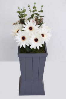 Ahşap Saksıda Lüx Gerbera Tanzimi 85 cm Beyaz-Krem - 2