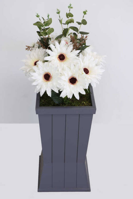 Ahşap Saksıda Lüx Gerbera Tanzimi 85 cm Beyaz-Krem - 2
