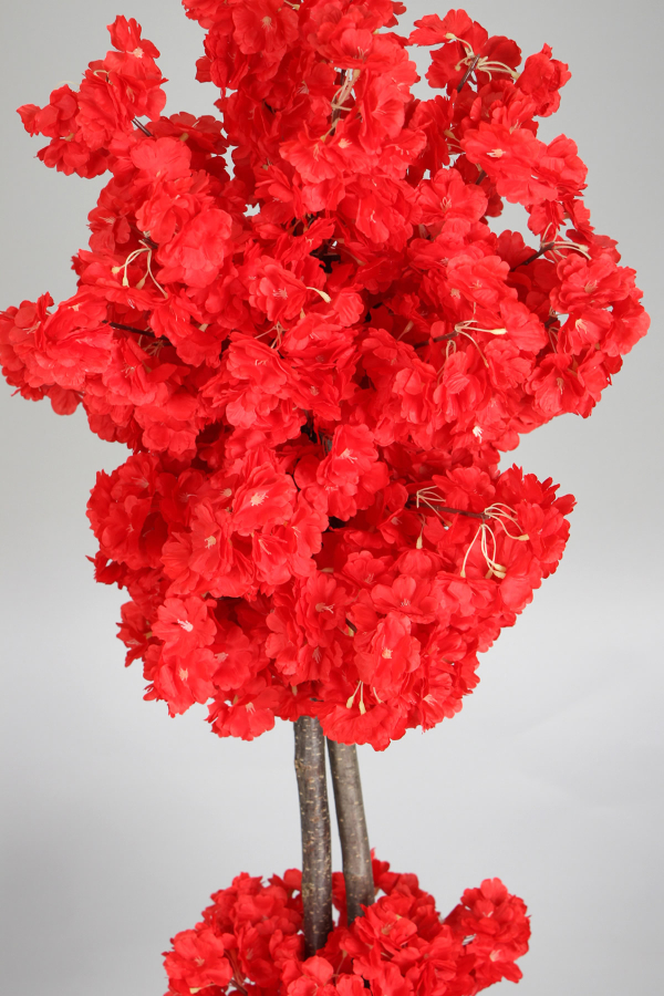 Ahşap Saksıda Yapay Bahar Dalı Ağacı Kırmızı 150 cm - 4