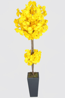 Ahşap Saksıda Yapay Bahar Dalı Ağacı Sarı 150 cm - Yapay Çiçek Sitesi