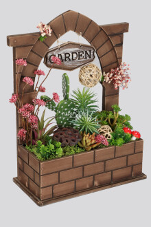 Ahşap Saksıda Yapay Botanik Bahçesi Sukulent Model - Yapay Çiçek Sitesi