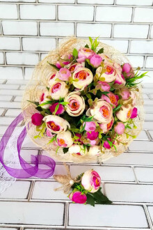 Alannis Gelin Buketi Mor Şakayık Güller 2li Set - Yapay Çiçek Sitesi