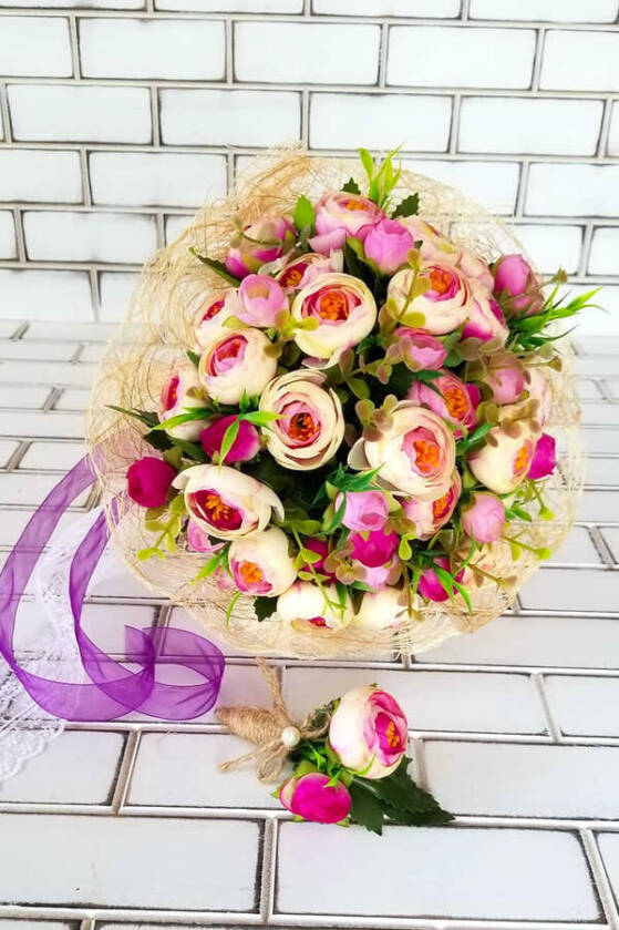 Alannis Gelin Buketi Mor Şakayık Güller 2li Set - 1