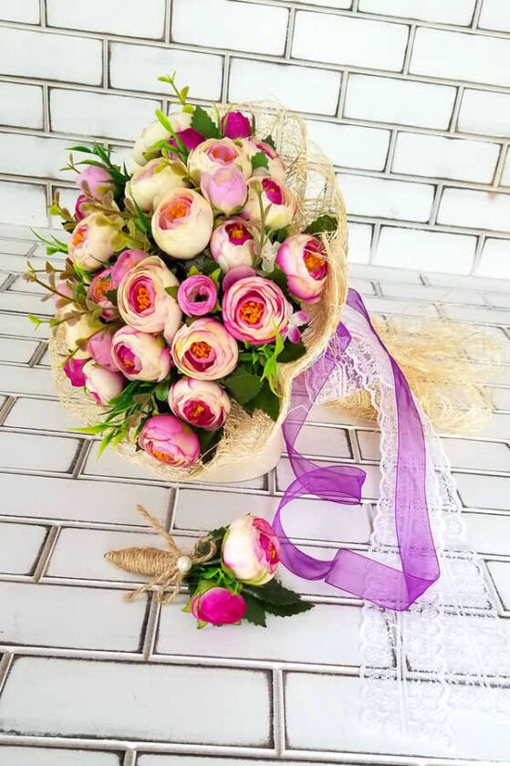 Alannis Gelin Buketi Mor Şakayık Güller 2li Set - 2