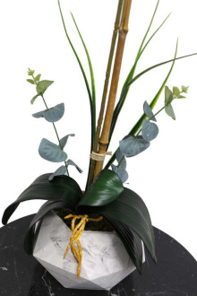 Beton Geometrik Saksıda Tekli Yapay Islak Orkide Beyaz - 4