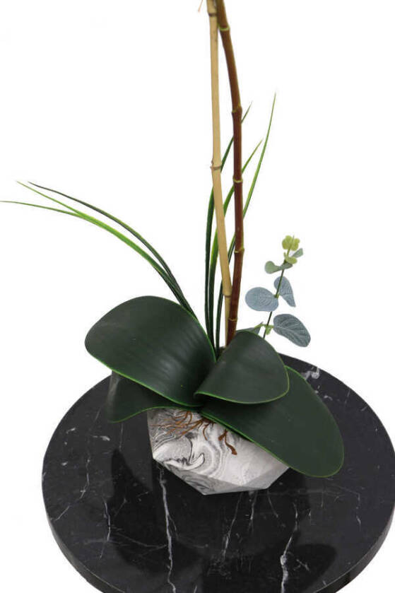 Beton Geometrik Saksıda Yapay Exclusive Islak Orkide 70 cm Mavi - 5