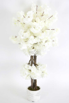 Beton Saksıda Yapay Bahar Dalı Ağacı 105 cm Beyaz - Yapay Çiçek Sitesi