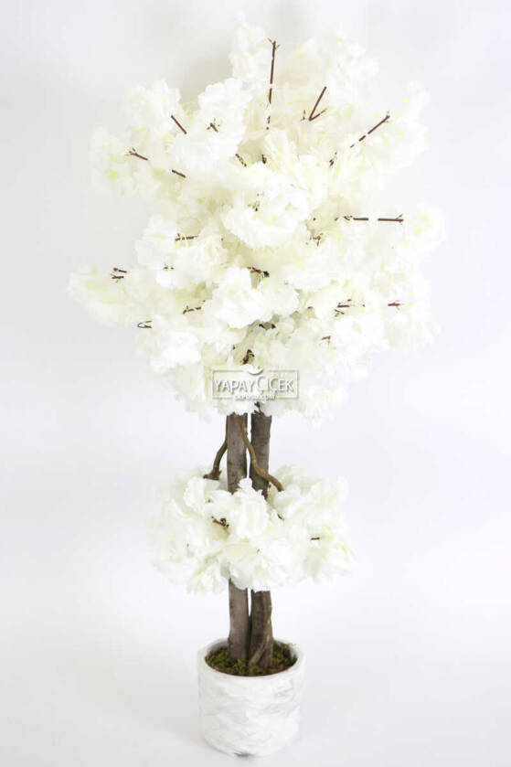 Beton Saksıda Yapay Bahar Dalı Ağacı 105 cm Beyaz - 1