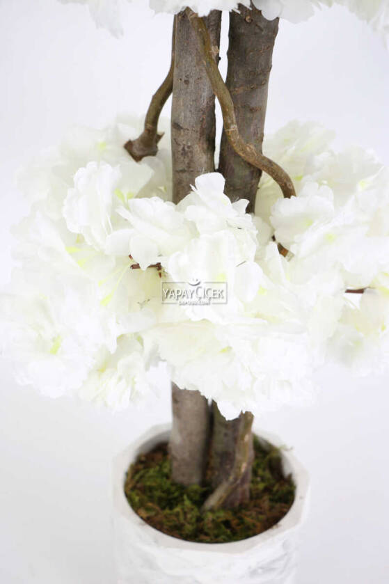 Beton Saksıda Yapay Bahar Dalı Ağacı 105 cm Beyaz - 4