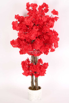 Beton Saksıda Yapay Bahar Dalı Ağacı 105 cm Kırmızı - Yapay Çiçek Sitesi