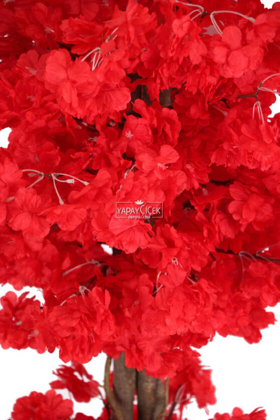 Beton Saksıda Yapay Bahar Dalı Ağacı 105 cm Kırmızı - 3