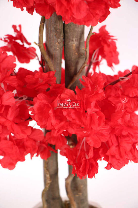 Beton Saksıda Yapay Bahar Dalı Ağacı 105 cm Kırmızı - 5