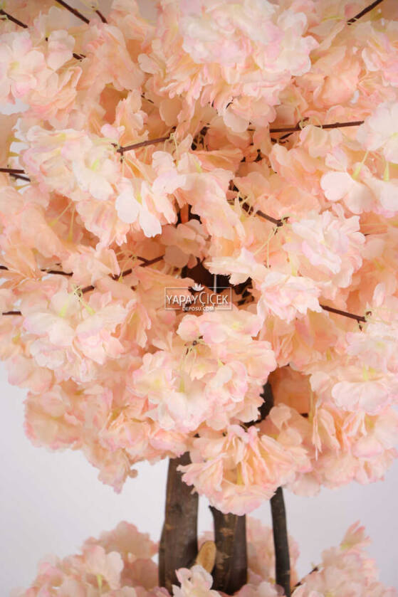 Beton Saksıda Yapay Bahar Dalı Ağacı 105 cm Somon - 2