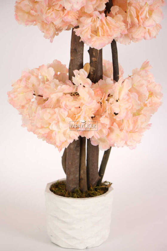 Beton Saksıda Yapay Bahar Dalı Ağacı 105 cm Somon - 3