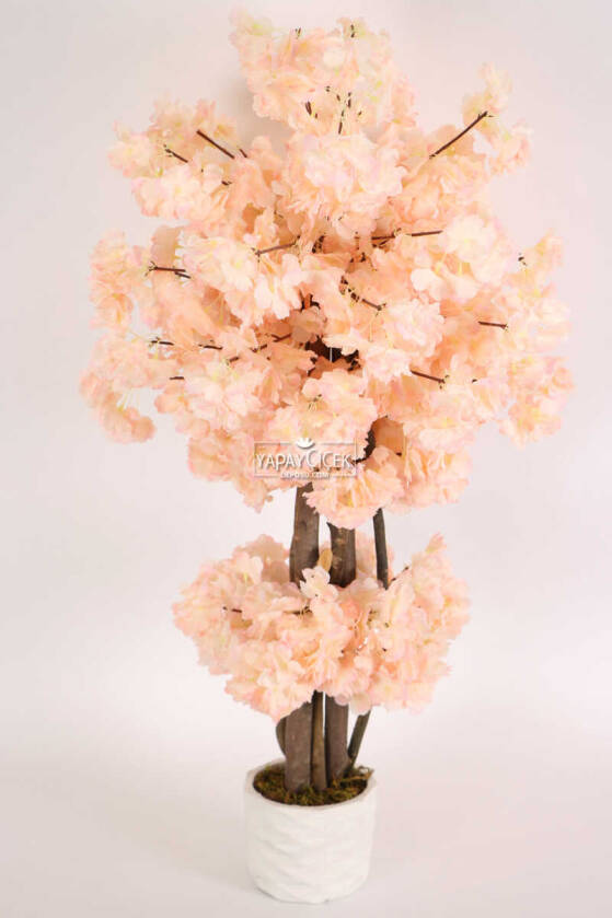 Beton Saksıda Yapay Bahar Dalı Ağacı 105 cm Somon - 4