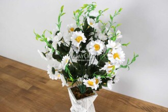 Beton Vazoda Büyük Papatya Tanzimi 55 cm Beyaz - 2