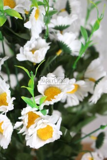 Beton Vazoda Büyük Papatya Tanzimi 55 cm Beyaz - 3