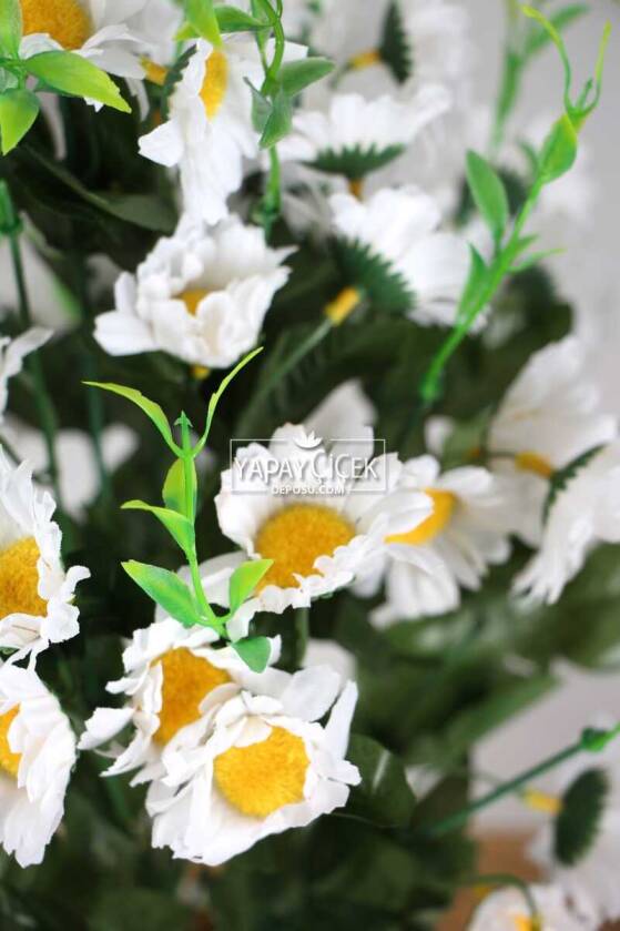 Beton Vazoda Büyük Papatya Tanzimi 55 cm Beyaz - 3