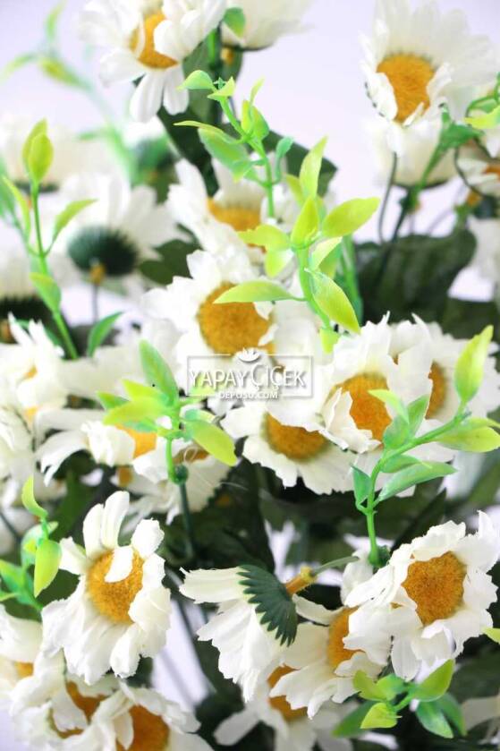 Beton Vazoda Büyük Papatya Tanzimi 55 cm Krem - 2