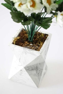 Beton Vazoda Büyük Papatya Tanzimi 55 cm Krem - 3