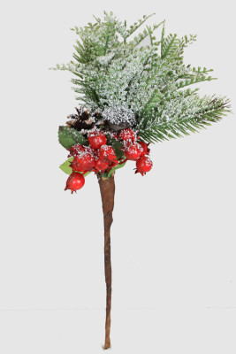 Beyaz Karlı Dekoratif Kırmızı Yılbaşı Çiçeği Yapay Kokina Yılbaşı Süsü 30 cm - Yapay Çiçek Sitesi