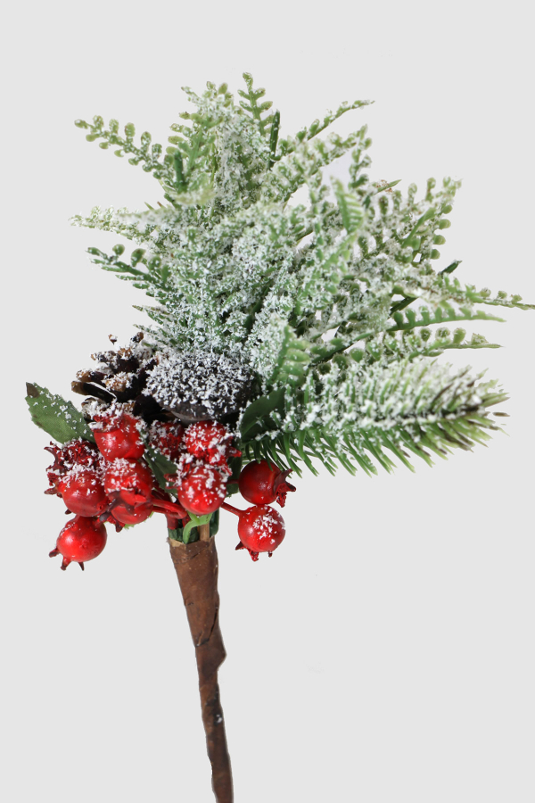 Beyaz Karlı Dekoratif Kırmızı Yılbaşı Çiçeği Yapay Kokina Yılbaşı Süsü 30 cm - 2