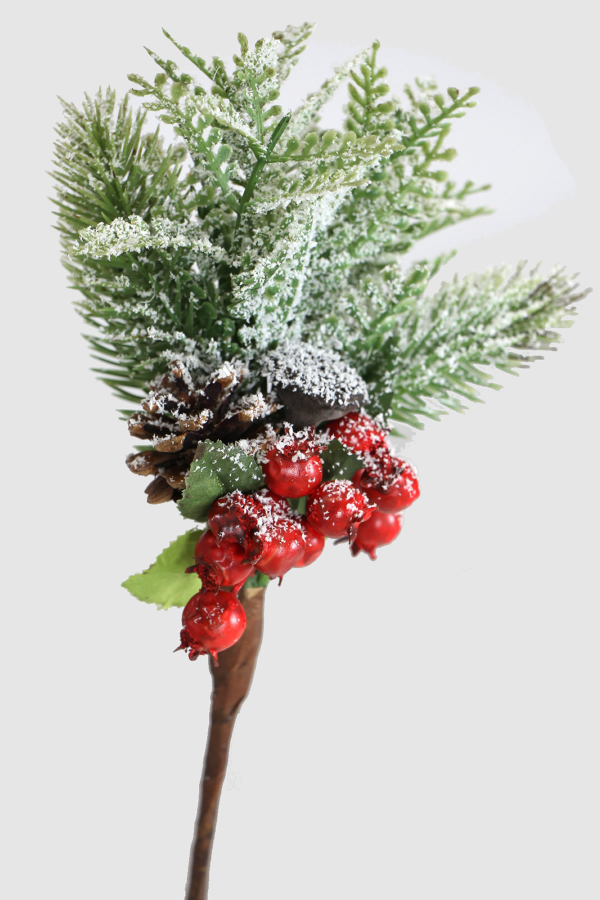 Beyaz Karlı Dekoratif Kırmızı Yılbaşı Çiçeği Yapay Kokina Yılbaşı Süsü 30 cm - 3