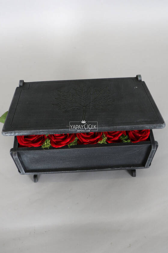 Dekoratif Ahşap Kutuda Yapay 15li Kadife Gül (20cmx30cmx17cm) - 3
