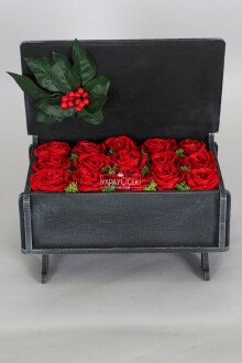 Dekoratif Ahşap Kutuda Yapay 15li Kadife Gül (20cmx30cmx17cm) - 5