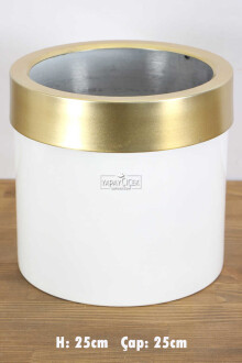 Dekoratif Metal Saksı Beyaz Altın 25 cm - Yapay Çiçek Sitesi