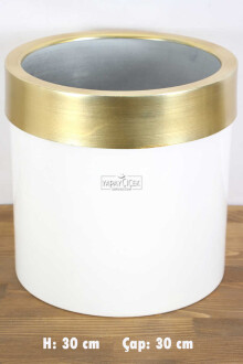 Dekoratif Metal Saksı Beyaz Altın 30 cm - Yapay Çiçek Sitesi