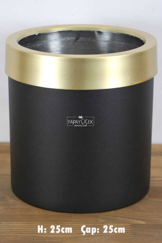 Dekoratif Metal Saksı Siyah Altın 25 cm - 1