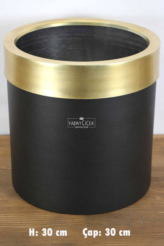 Dekoratif Metal Saksı Siyah Altın 30 cm - 1