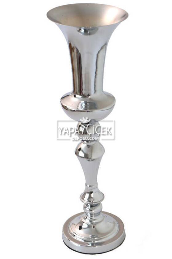 Dekoratif Metal Vazo Kato 58cm Gümüş - 1