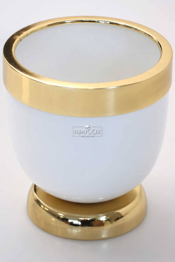 Dekoratif Metal Vazo - Saksı Beyaz Altın 17 cm - 1