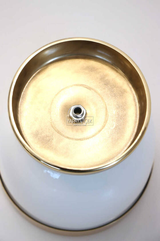 Dekoratif Metal Vazo - Saksı Beyaz Altın 17 cm - 3