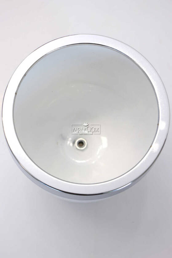 Dekoratif Metal Vazo - Saksı Beyaz Gümüş 17 cm - 2