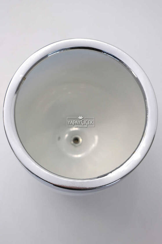 Dekoratif Metal Vazo - Saksı Beyaz Gümüş 20 cm - 3