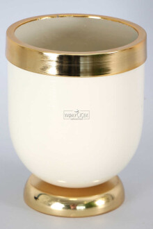 Dekoratif Metal Vazo - Saksı Krem Altın 20 cm - Yapay Çiçek Sitesi