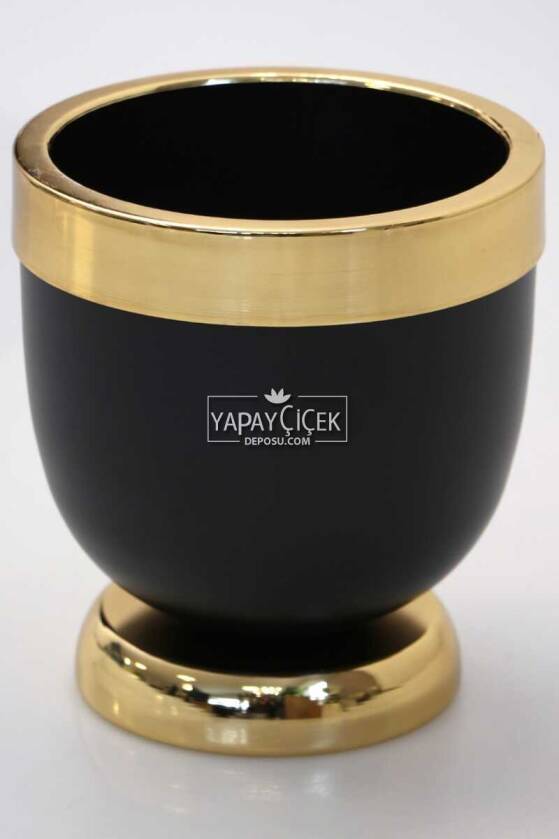 Dekoratif Metal Vazo - Saksı Siyah Altın 17 cm - 1